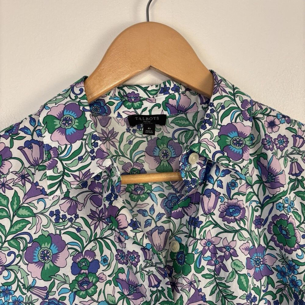 Talbots Womens 4P Fit & Flare Poplin Shirt Dress, Spring Fleur Pockets Floral - Picture 7 of 10